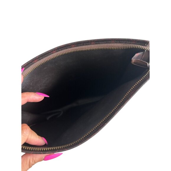 TRUSSARDI Brown Red Soft Leather Logo Pouch Bag - Picture 3 of 8